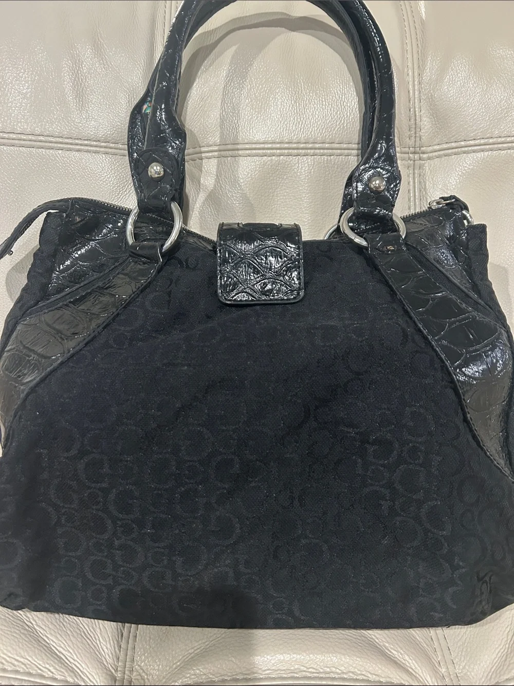 GUESS Vintage Y2K Black Monogram Satchel Handbag